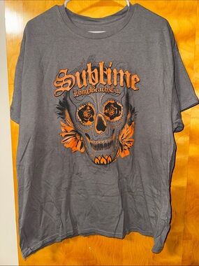 Sublime Long Beach CA Skull Graphic Tee - Gray & Orange